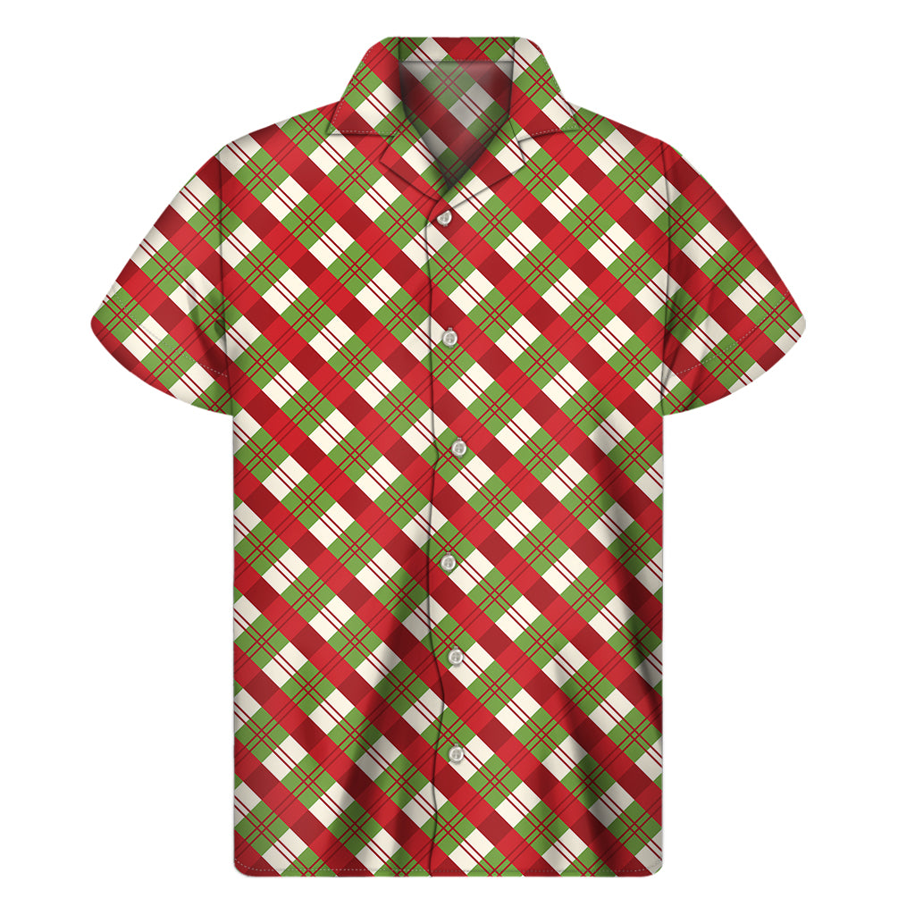 Merry Christmas Plaid Pattern Print Men's Short Sleeve Shirt