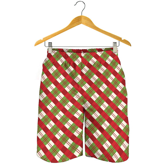 Merry Christmas Plaid Pattern Print Men's Shorts