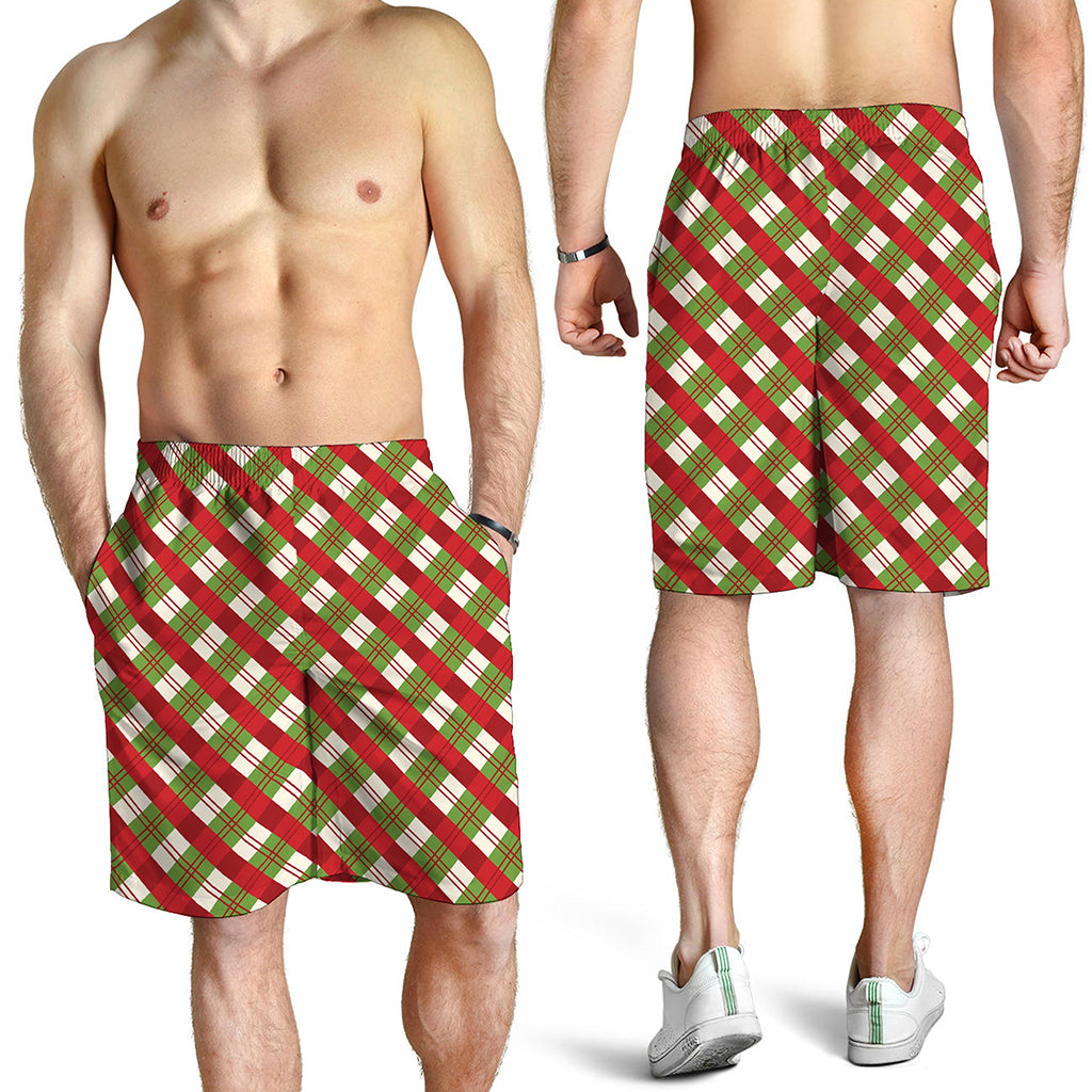 Merry Christmas Plaid Pattern Print Men's Shorts