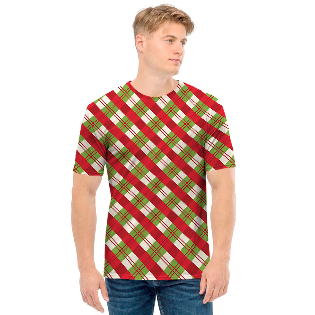 Merry Christmas Plaid Pattern Print Men's T-Shirt