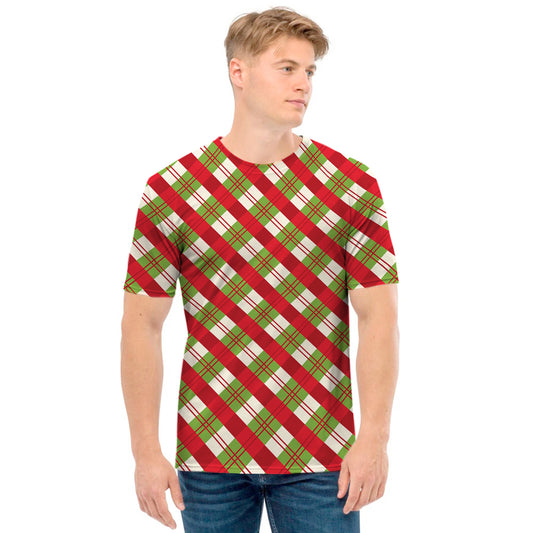 Merry Christmas Plaid Pattern Print Men's T-Shirt