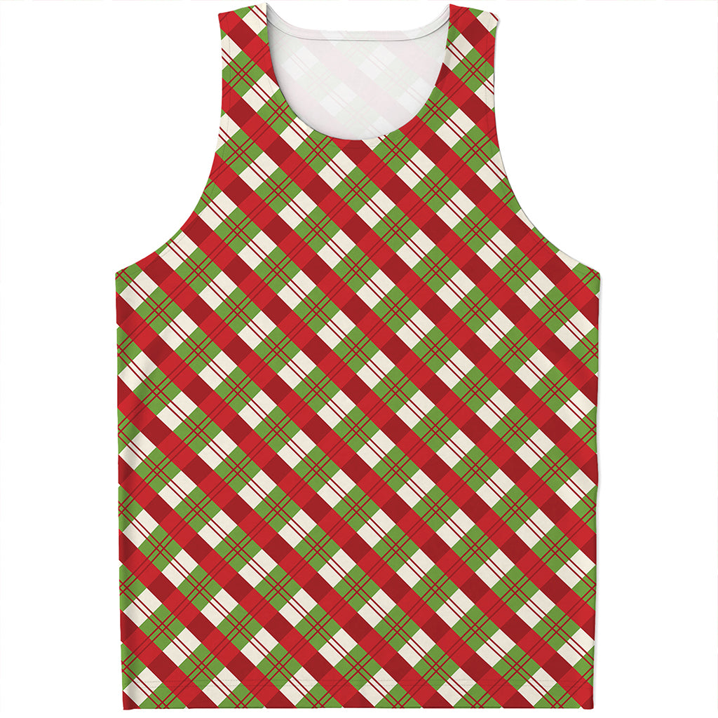 Merry Christmas Plaid Pattern Print Men's Tank Top