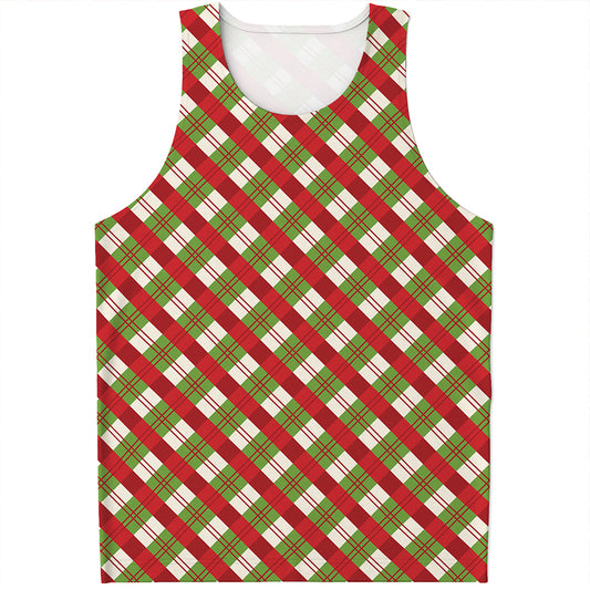 Merry Christmas Plaid Pattern Print Men's Tank Top