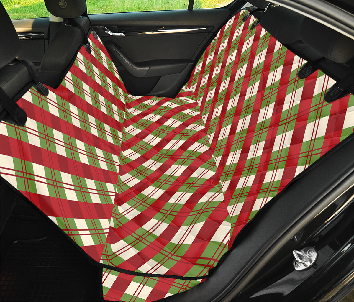 Merry Christmas Plaid Pattern Print Pet Car Back Seat Cover