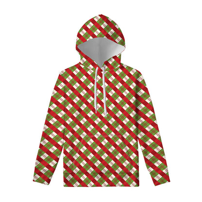 Merry Christmas Plaid Pattern Print Pullover Hoodie