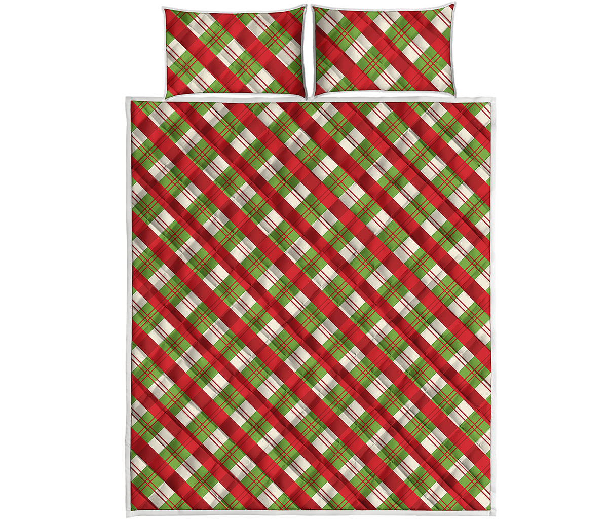 Merry Christmas Plaid Pattern Print Quilt Bed Set