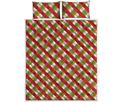 Merry Christmas Plaid Pattern Print Quilt Bed Set