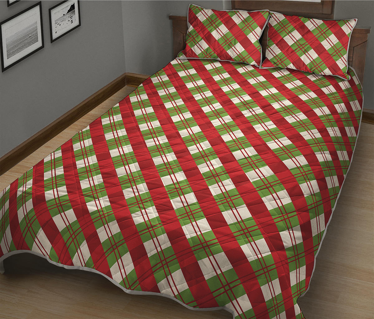 Merry Christmas Plaid Pattern Print Quilt Bed Set