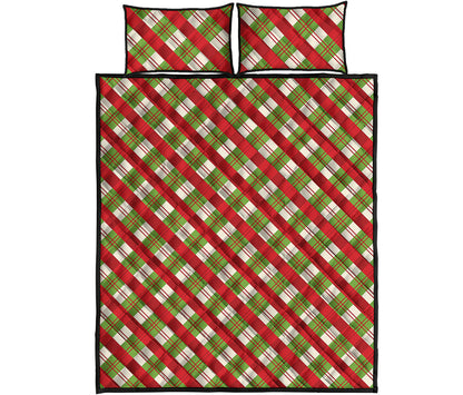 Merry Christmas Plaid Pattern Print Quilt Bed Set