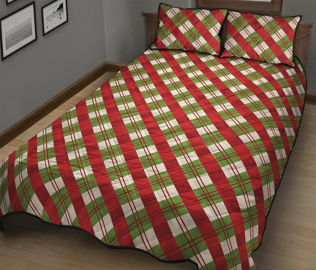 Merry Christmas Plaid Pattern Print Quilt Bed Set