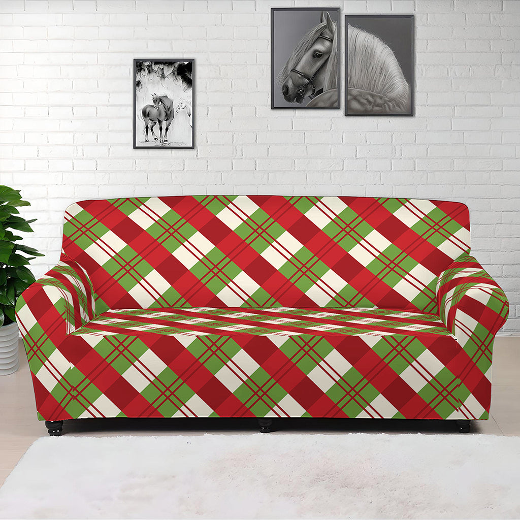 Merry Christmas Plaid Pattern Print Sofa Cover