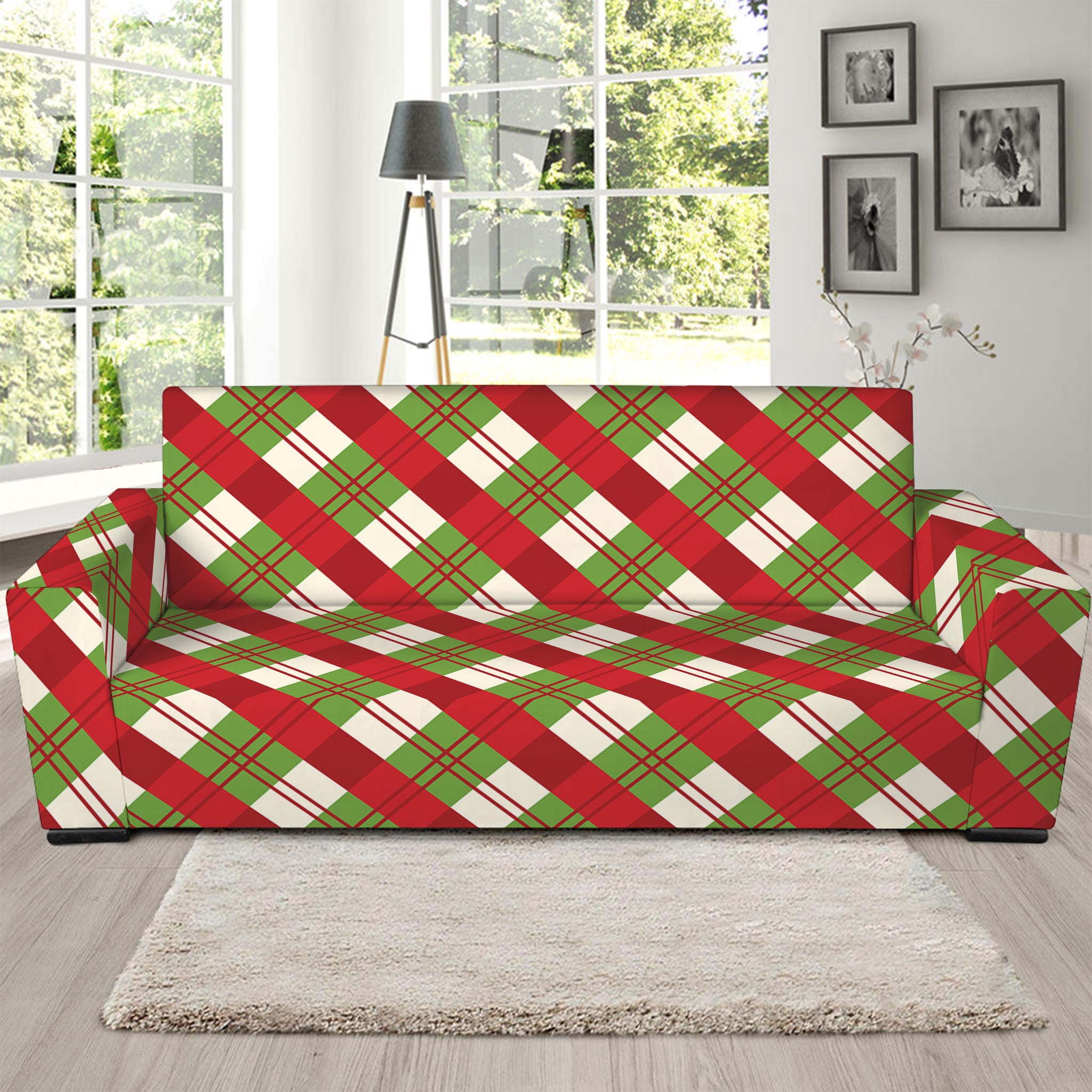 Merry Christmas Plaid Pattern Print Sofa Slipcover