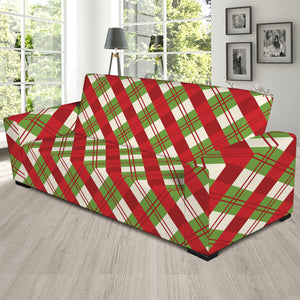 Merry Christmas Plaid Pattern Print Sofa Slipcover