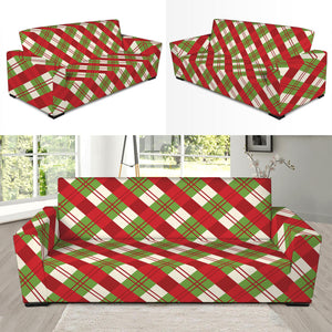 Merry Christmas Plaid Pattern Print Sofa Slipcover