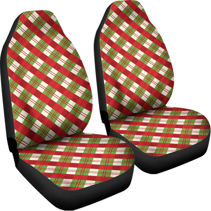 Merry Christmas Plaid Pattern Print Universal Fit Car Seat Covers