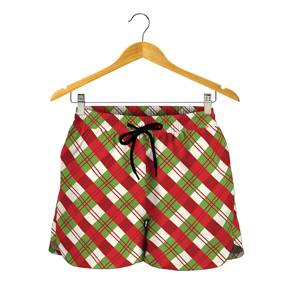 Merry Christmas Plaid Pattern Print Women's Shorts