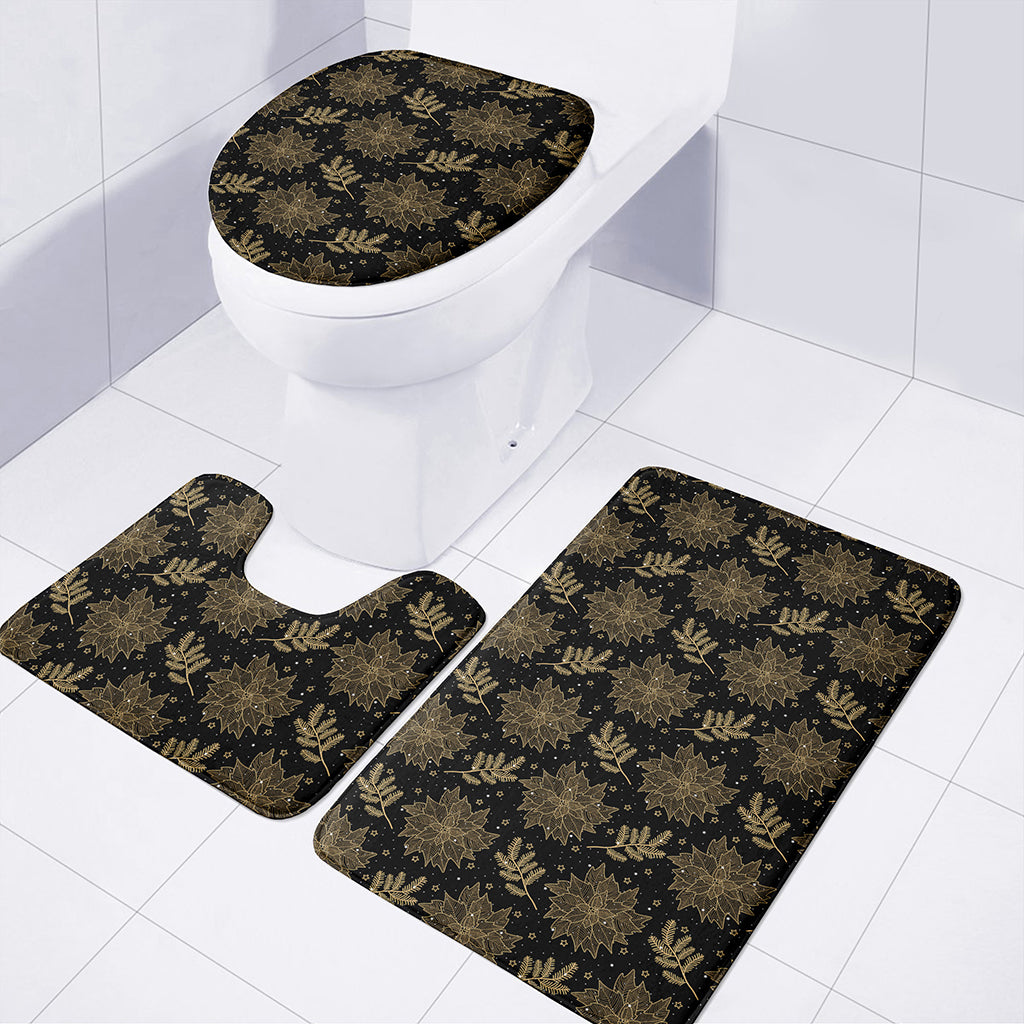 Merry Christmas Poinsettia Pattern Print 3 Piece Bath Mat Set