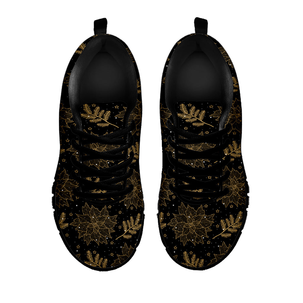 Merry Christmas Poinsettia Pattern Print Black Sneakers
