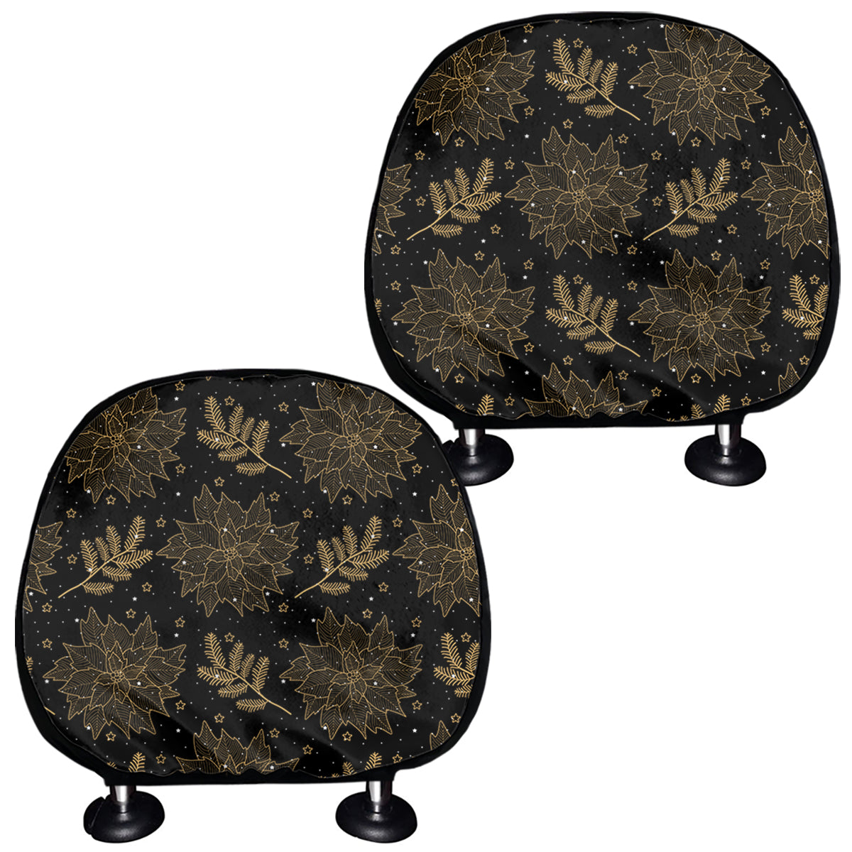 Merry Christmas Poinsettia Pattern Print Car Headrest Covers