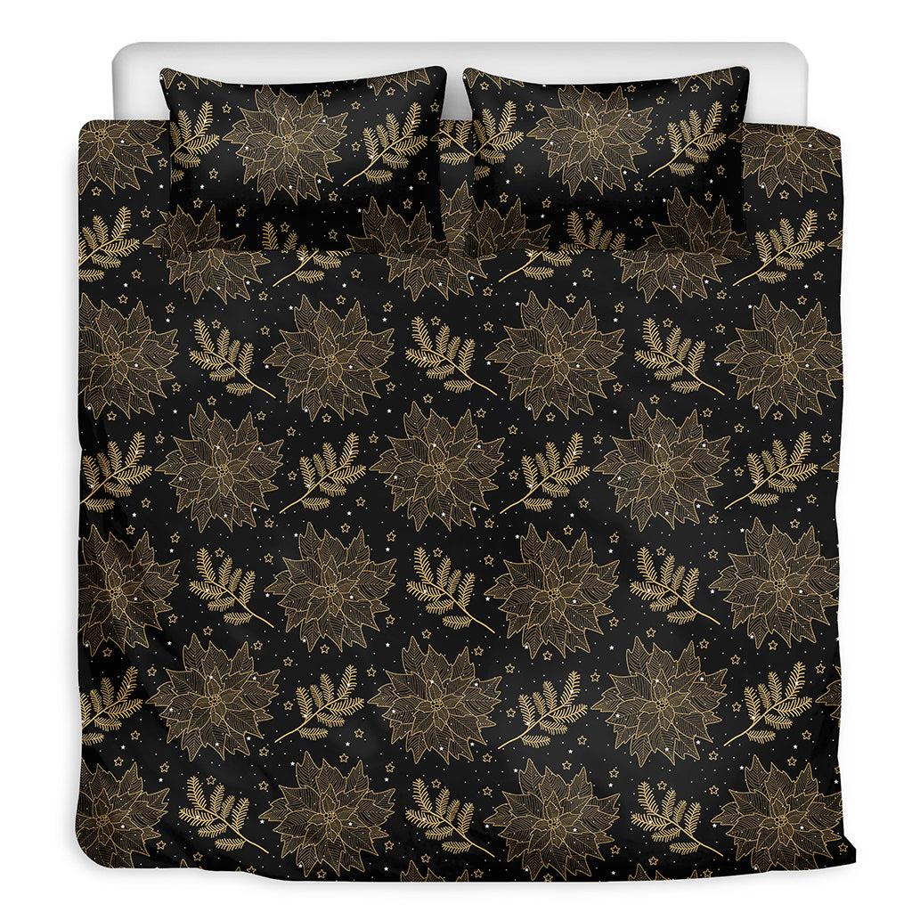 Merry Christmas Poinsettia Pattern Print Duvet Cover Bedding Set