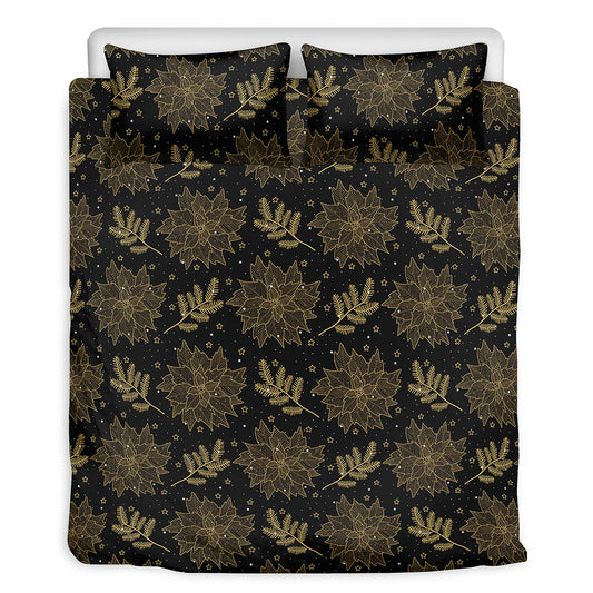 Merry Christmas Poinsettia Pattern Print Duvet Cover Bedding Set