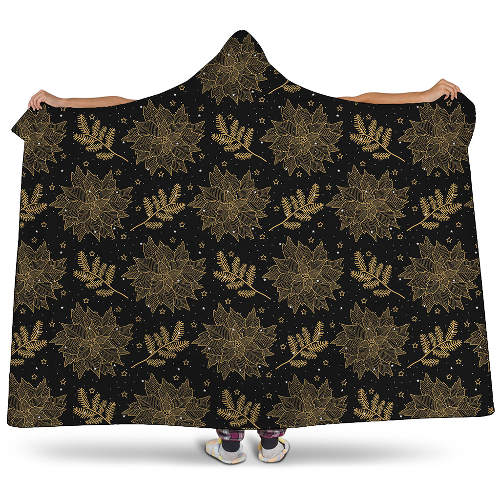 Merry Christmas Poinsettia Pattern Print Hooded Blanket