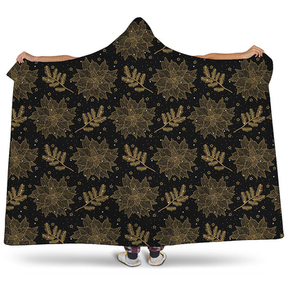 Merry Christmas Poinsettia Pattern Print Hooded Blanket