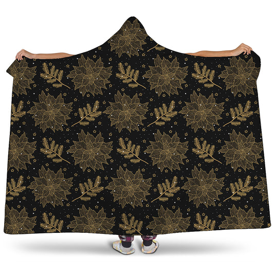 Merry Christmas Poinsettia Pattern Print Hooded Blanket