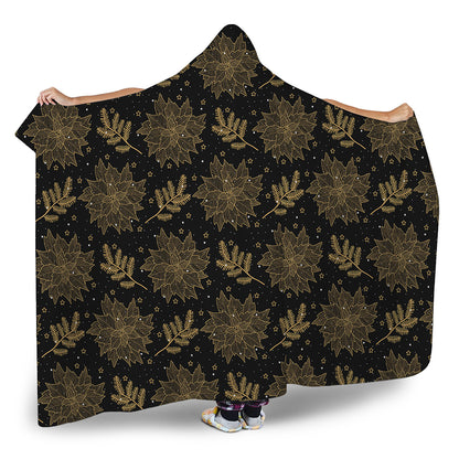 Merry Christmas Poinsettia Pattern Print Hooded Blanket