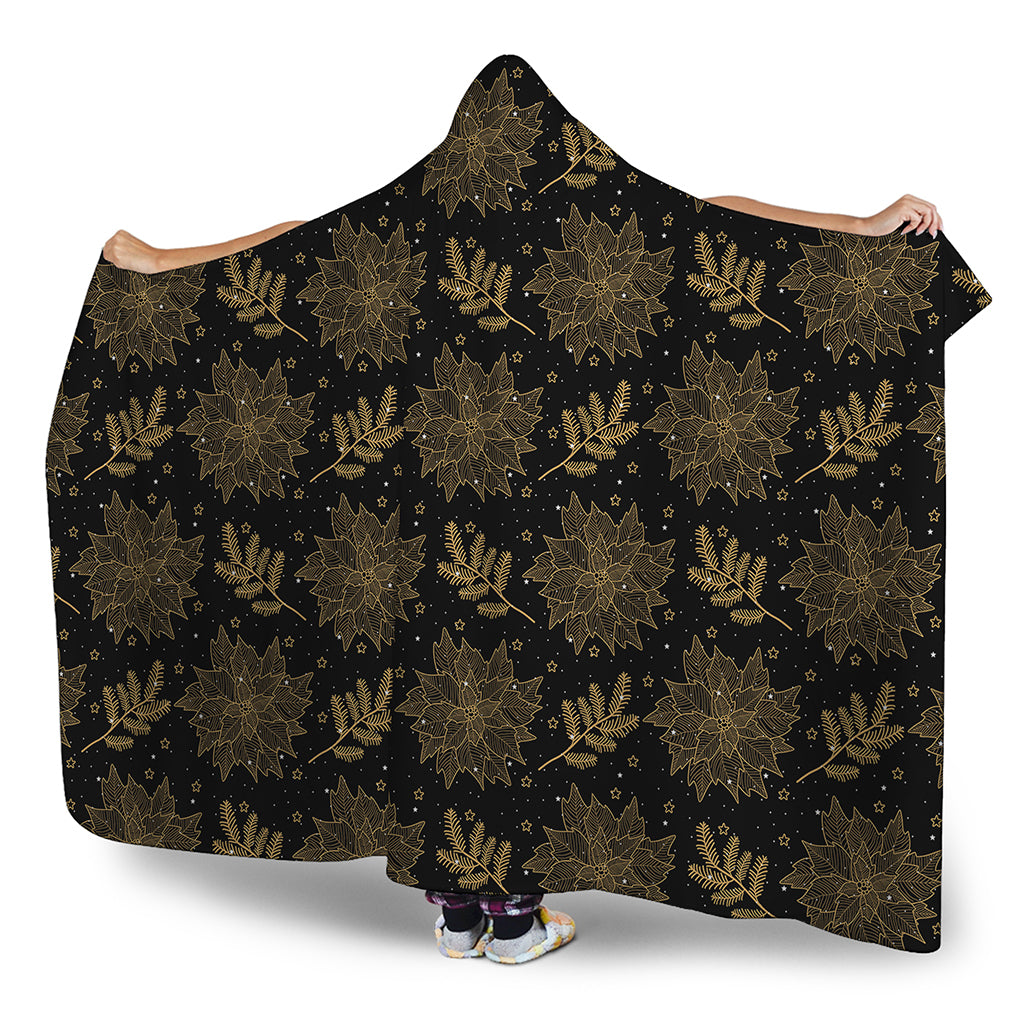 Merry Christmas Poinsettia Pattern Print Hooded Blanket