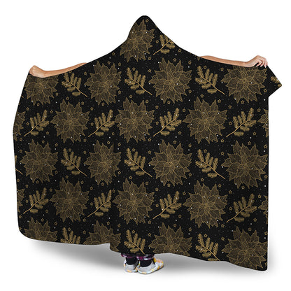 Merry Christmas Poinsettia Pattern Print Hooded Blanket