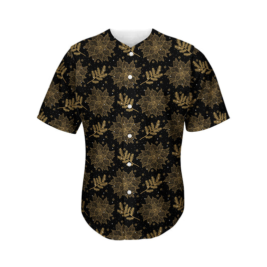 Merry Christmas Poinsettia Pattern Print Men's Baseball Jersey