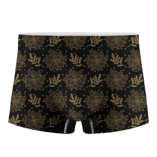 Merry Christmas Poinsettia Pattern Print Men's Boxer Briefs