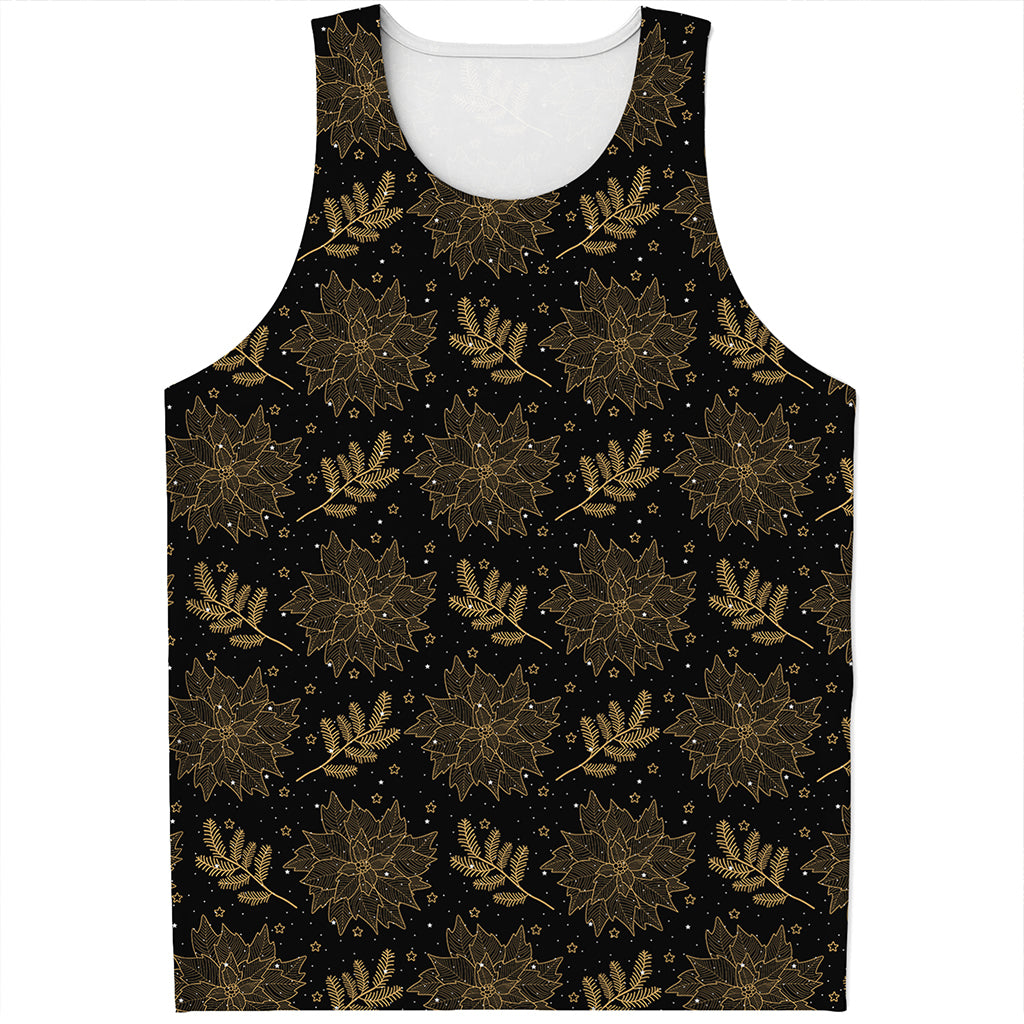 Merry Christmas Poinsettia Pattern Print Men's Tank Top