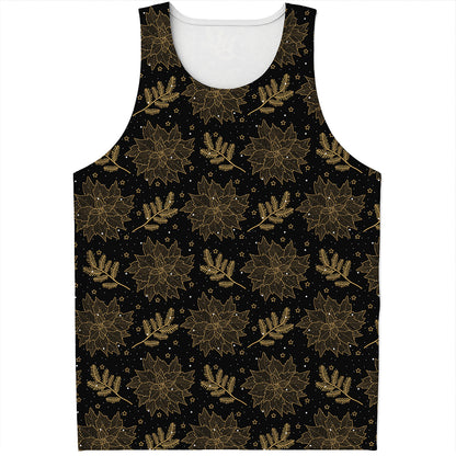 Merry Christmas Poinsettia Pattern Print Men's Tank Top