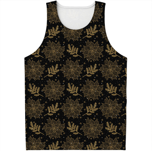 Merry Christmas Poinsettia Pattern Print Men's Tank Top