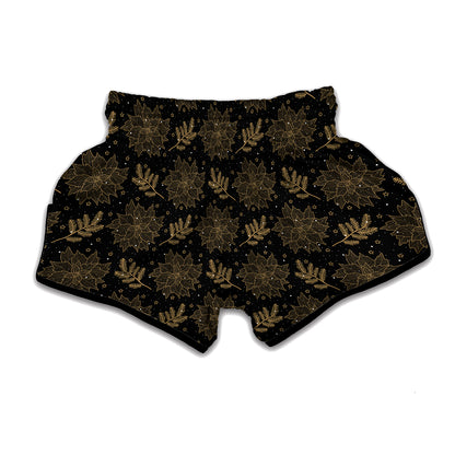 Merry Christmas Poinsettia Pattern Print Muay Thai Boxing Shorts