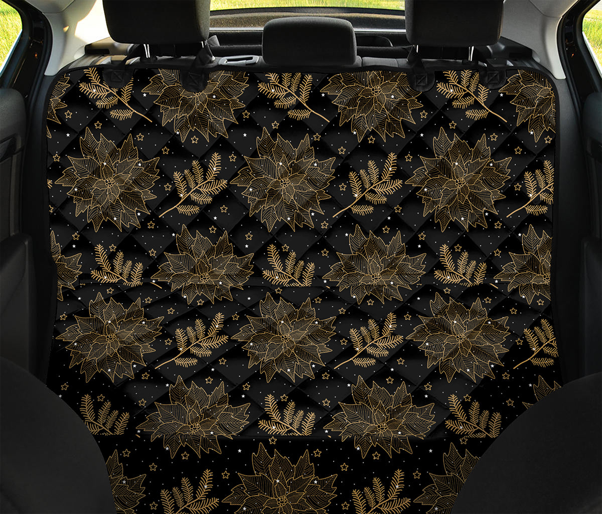 Merry Christmas Poinsettia Pattern Print Pet Car Back Seat Cover