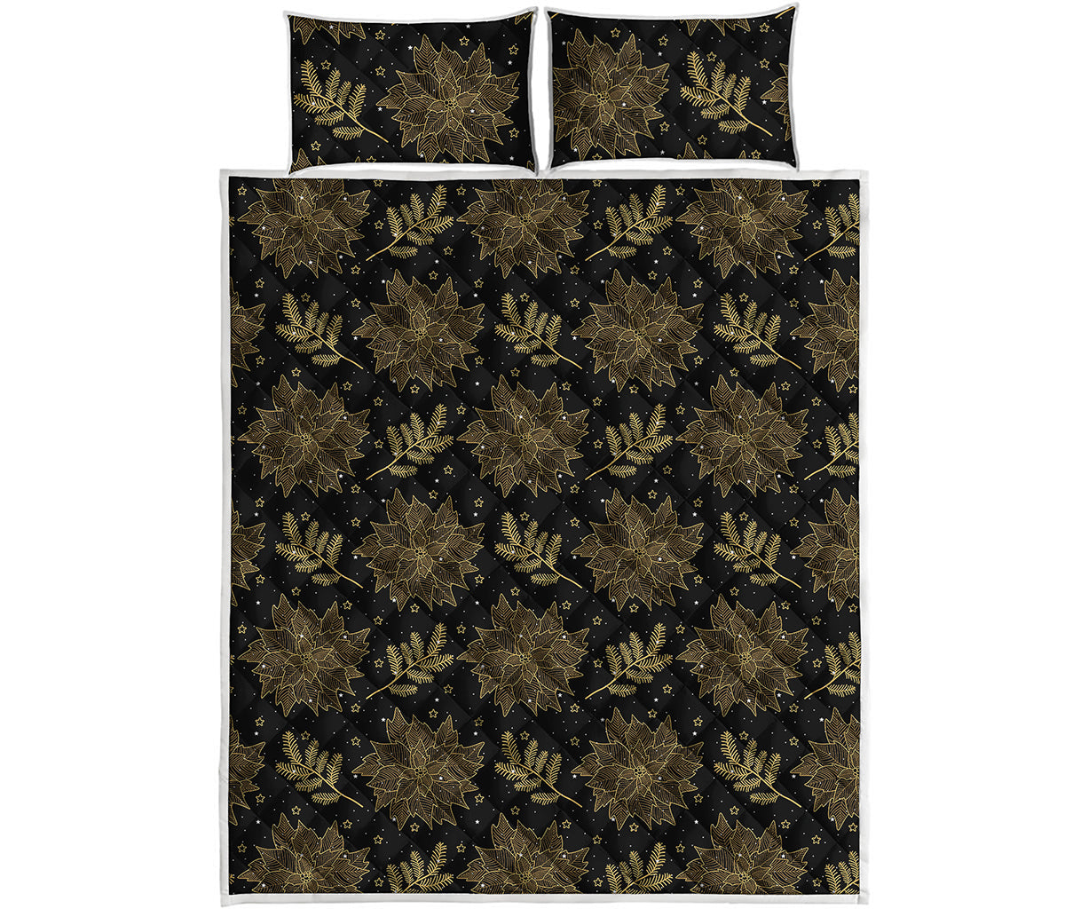 Merry Christmas Poinsettia Pattern Print Quilt Bed Set