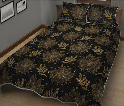 Merry Christmas Poinsettia Pattern Print Quilt Bed Set