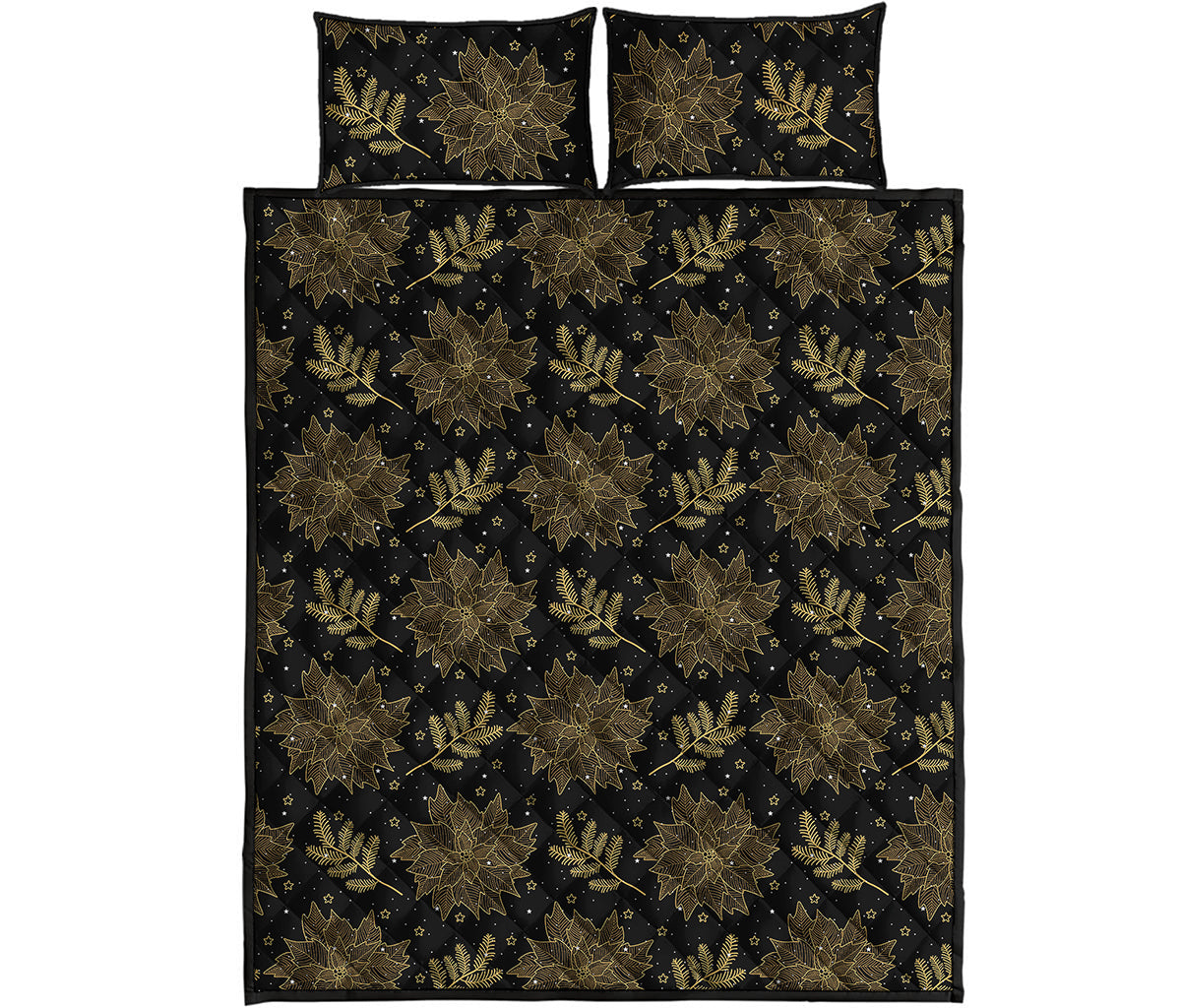 Merry Christmas Poinsettia Pattern Print Quilt Bed Set