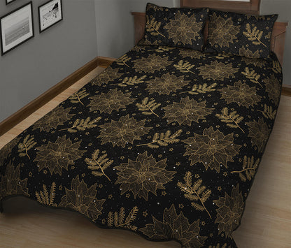 Merry Christmas Poinsettia Pattern Print Quilt Bed Set