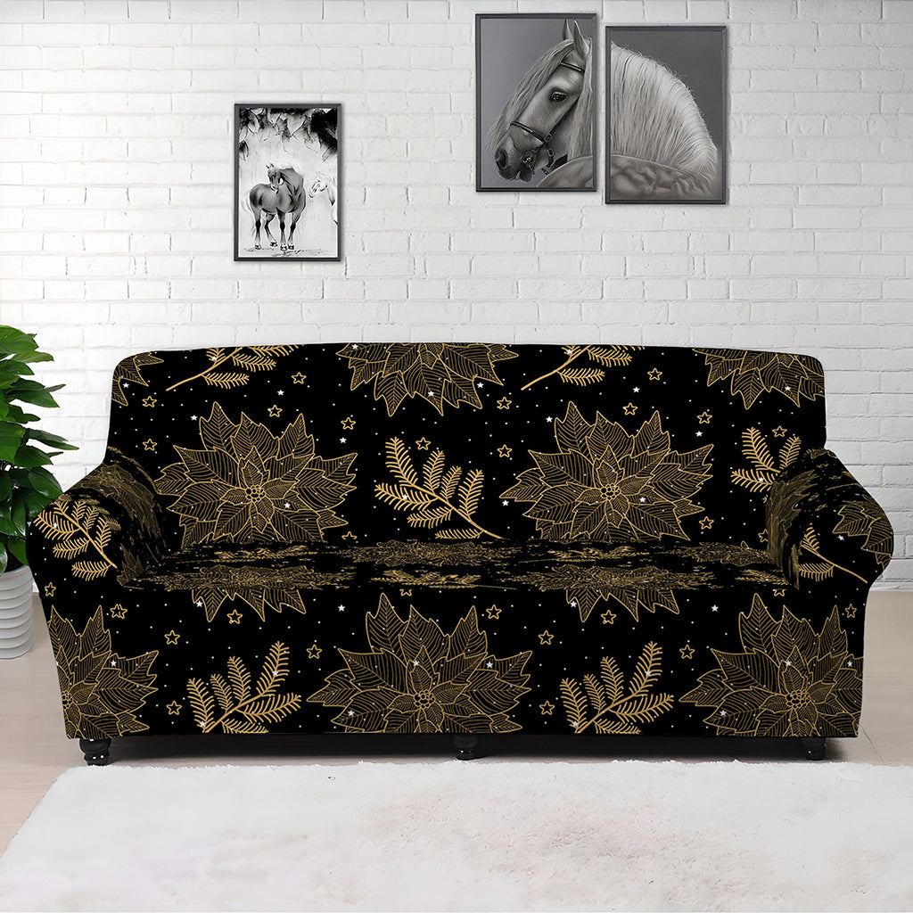 Merry Christmas Poinsettia Pattern Print Sofa Cover