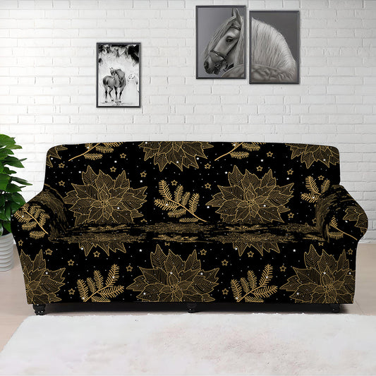 Merry Christmas Poinsettia Pattern Print Sofa Cover