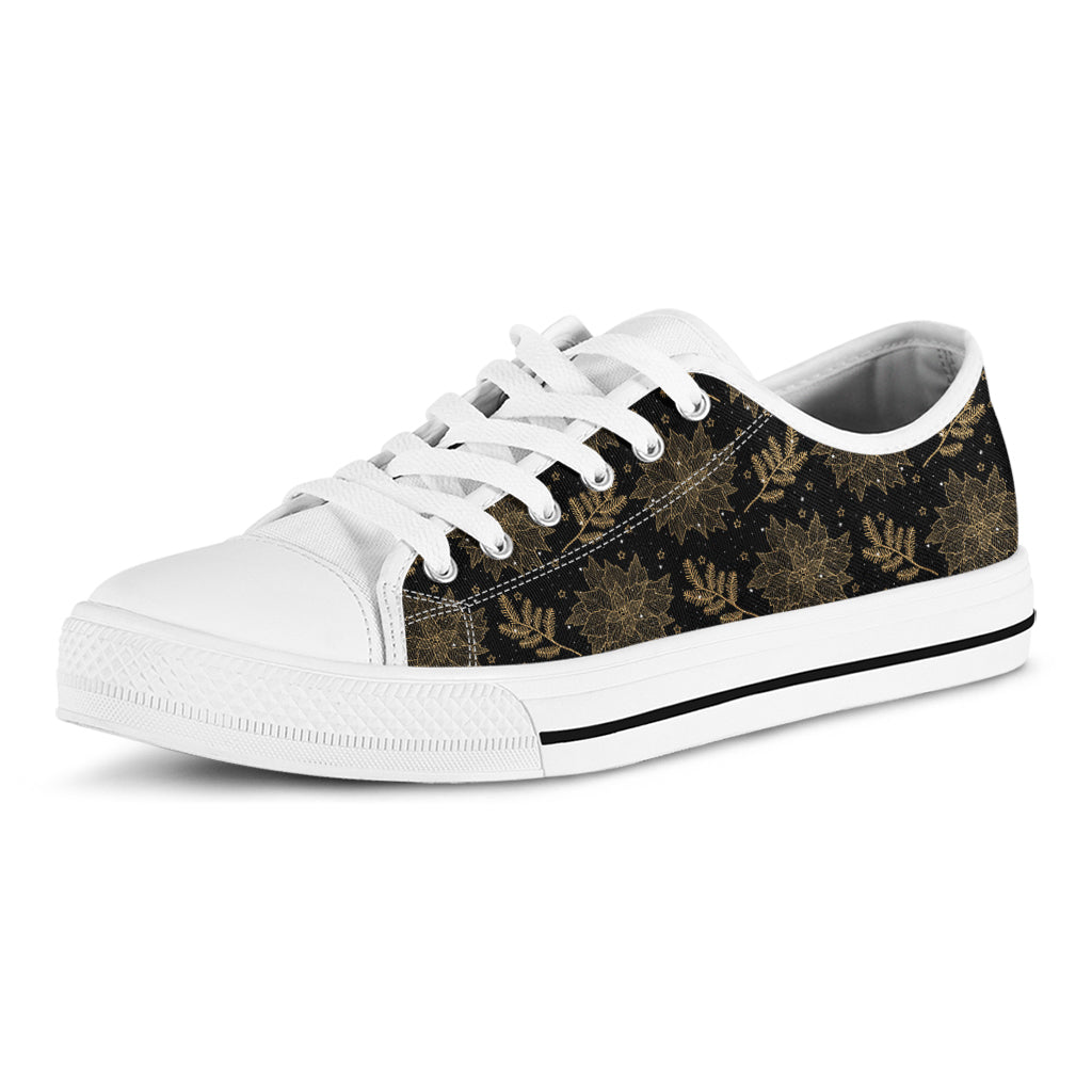 Merry Christmas Poinsettia Pattern Print White Low Top Shoes