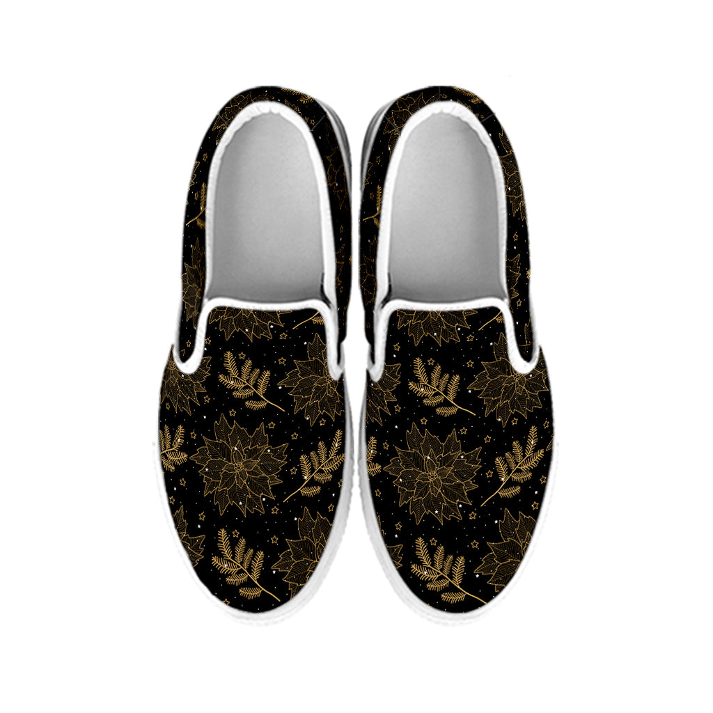 Merry Christmas Poinsettia Pattern Print White Slip On Shoes