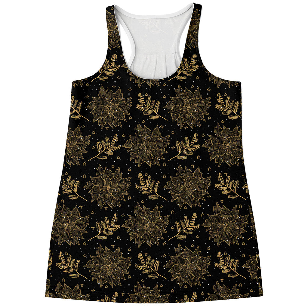 Merry Christmas Poinsettia Pattern Print Women's Racerback Tank Top