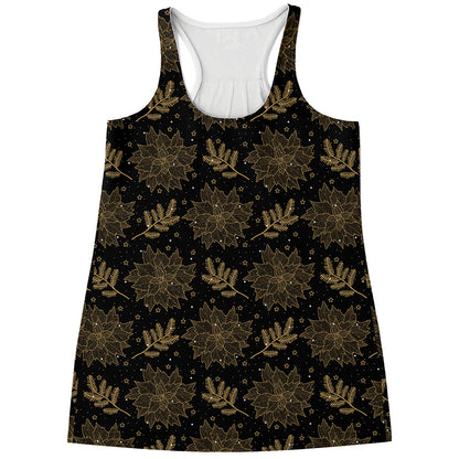 Merry Christmas Poinsettia Pattern Print Women's Racerback Tank Top