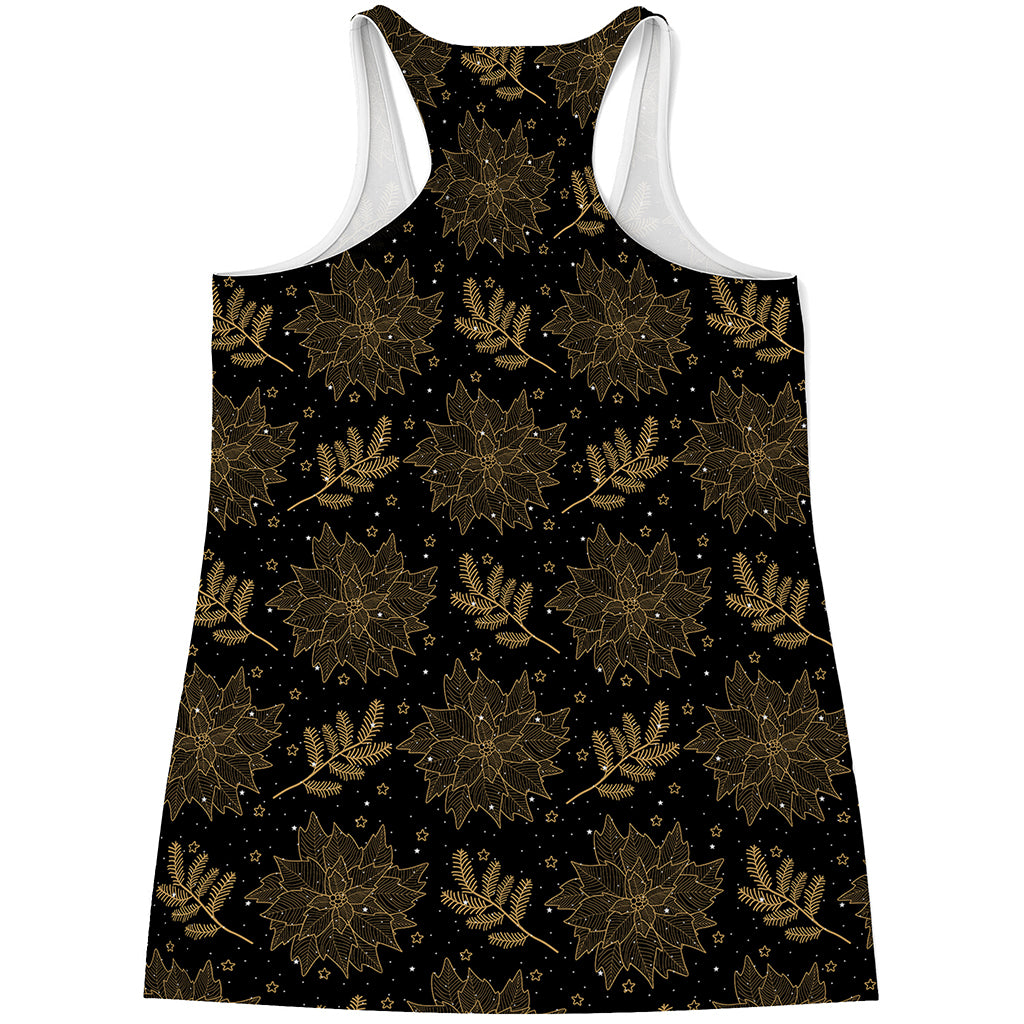 Merry Christmas Poinsettia Pattern Print Women's Racerback Tank Top