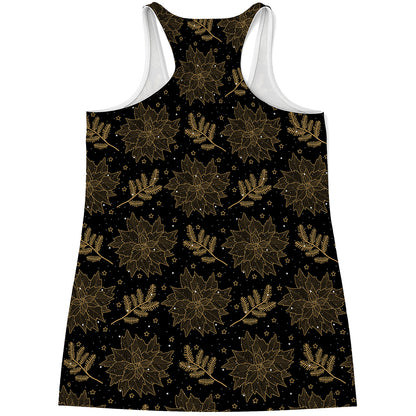 Merry Christmas Poinsettia Pattern Print Women's Racerback Tank Top